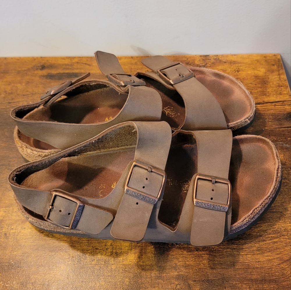 Birkenstock Brown Two-Strap Adjustable Leather Sandals